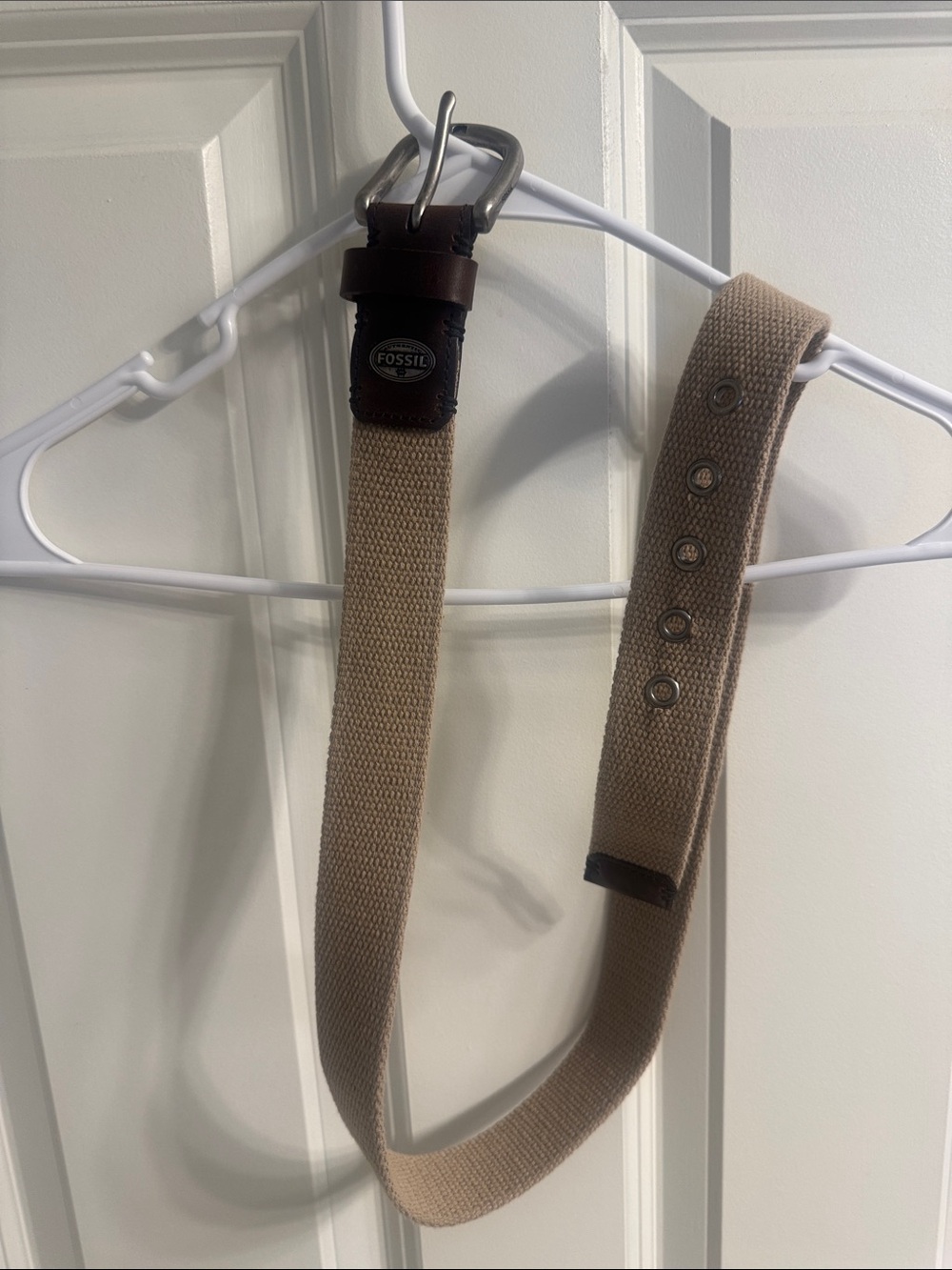 Fossil Men's Tan Canvas Belt with Brown Leather Trim